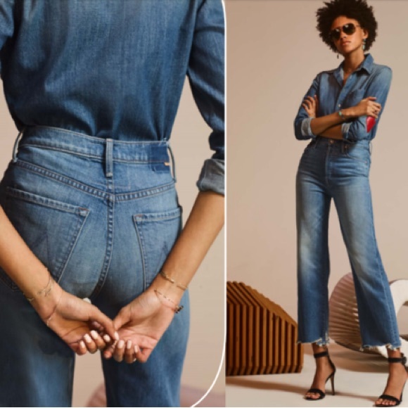 Mother Superior The Rambler Ankle Chew Post No Bills Blue Wide Leg Crop Jeans - Picture 8 of 17